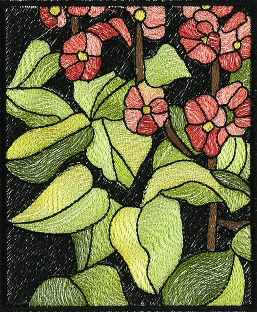 BFC0914 Stained Glass- Hollyhock Triptych