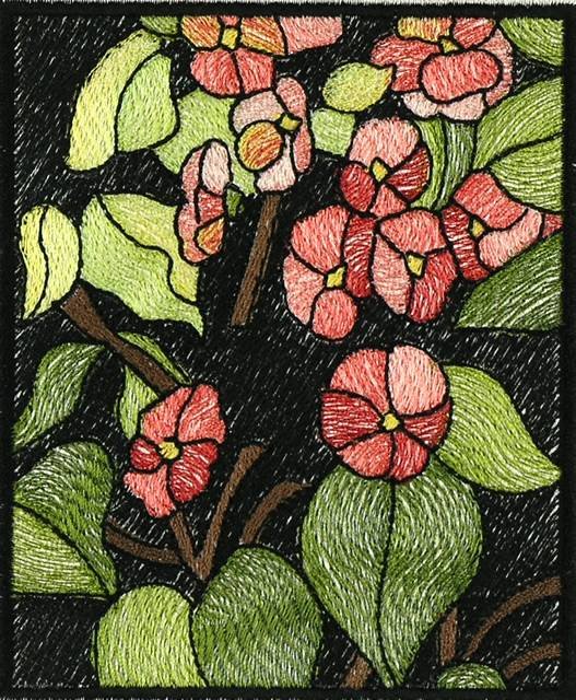 BFC0914 Stained Glass- Hollyhock Triptych