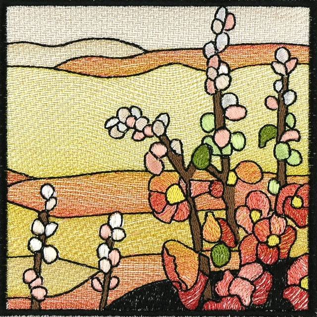 BFC0914 Stained Glass- Hollyhock Triptych