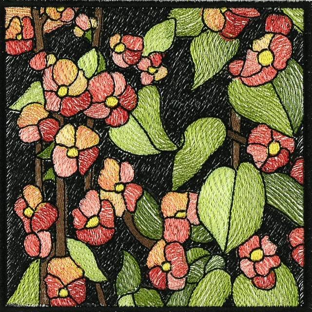 BFC0914 Stained Glass- Hollyhock Triptych