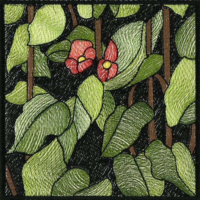 BFC0914 Stained Glass- Hollyhock Triptych