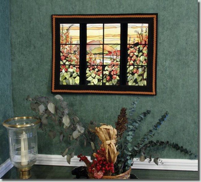 BFC0914 Stained Glass- Hollyhock Triptych