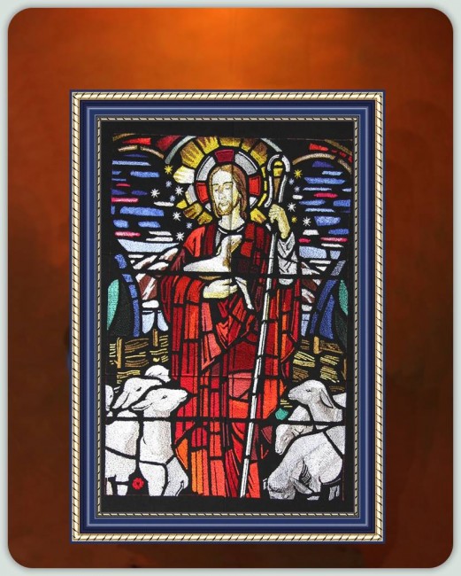 BFC0951 Stained Glass- Christ with Lambs