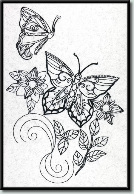 BFC0981 Fantasy Butterflies and Flowers Blackwork