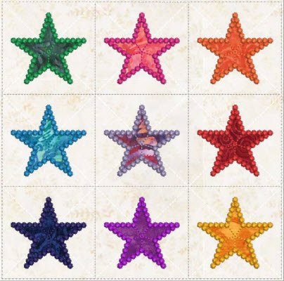 CCQ5026 - 9 Stars - on a quilt square and more