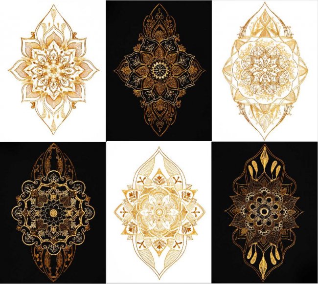 BFC1913 Large Golden Mandala Quilt Blocks