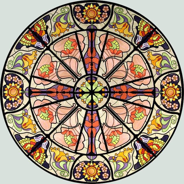 BFC0894 Stained Glass-Art Nouveau Circle in a Square