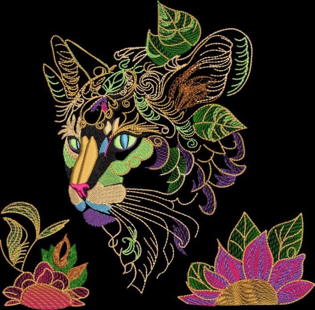 BFC2143 Brightly Embellished Cat with Flowers